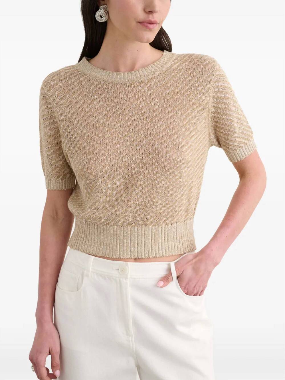 NEW TOCCIN women's merryn short-sleeve sweater in driftwood